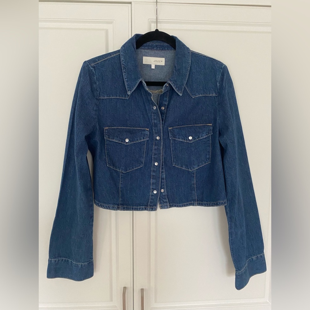 Zara Dark Blue Cropped Denim Jacket